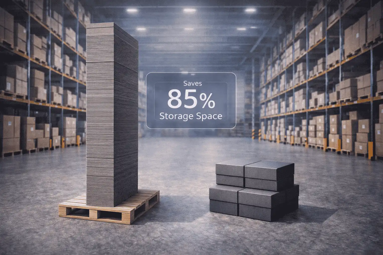 Space-Saving Foldable Rigid Boxes for Warehousing
